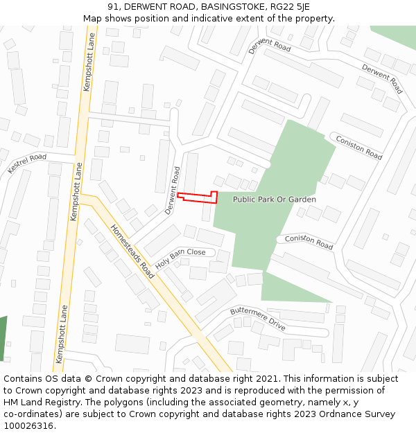 91, DERWENT ROAD, BASINGSTOKE, RG22 5JE: Location map and indicative extent of plot