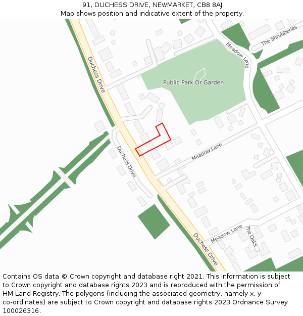 91, DUCHESS DRIVE, NEWMARKET, CB8 8AJ: Location map and indicative extent of plot