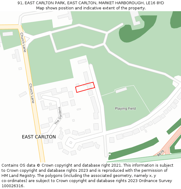91, EAST CARLTON PARK, EAST CARLTON, MARKET HARBOROUGH, LE16 8YD: Location map and indicative extent of plot