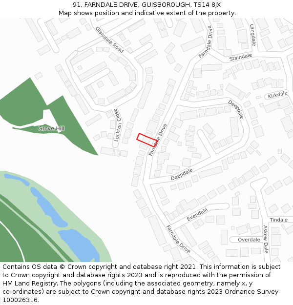 91, FARNDALE DRIVE, GUISBOROUGH, TS14 8JX: Location map and indicative extent of plot