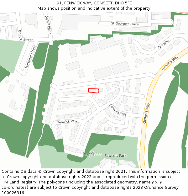 91, FENWICK WAY, CONSETT, DH8 5FE: Location map and indicative extent of plot