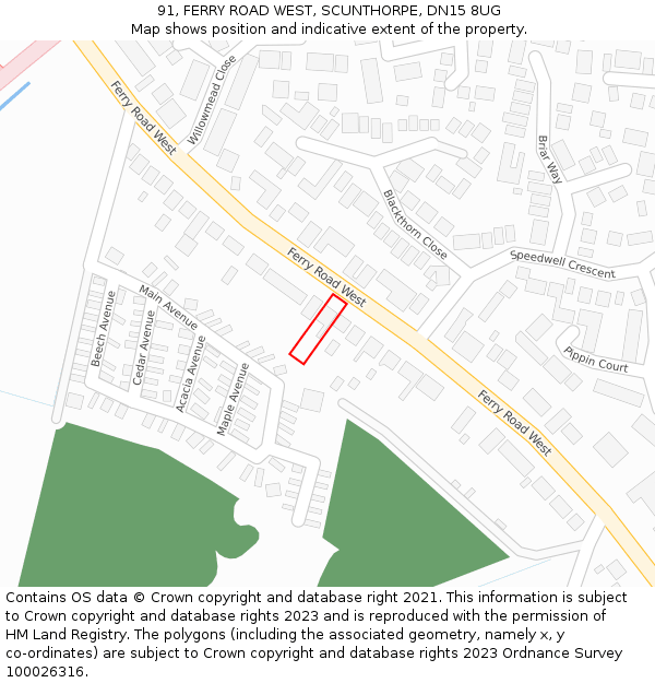 91, FERRY ROAD WEST, SCUNTHORPE, DN15 8UG: Location map and indicative extent of plot
