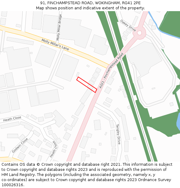 91, FINCHAMPSTEAD ROAD, WOKINGHAM, RG41 2PE: Location map and indicative extent of plot