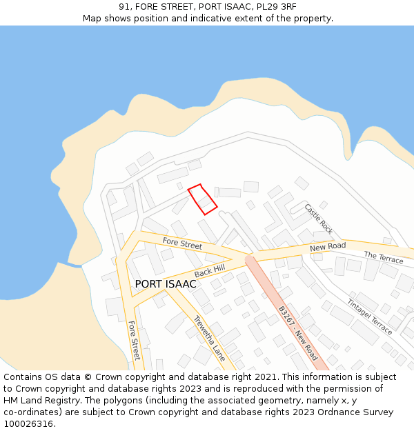 91, FORE STREET, PORT ISAAC, PL29 3RF: Location map and indicative extent of plot