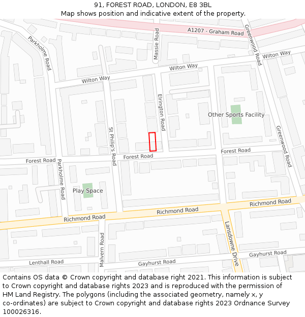 91, FOREST ROAD, LONDON, E8 3BL: Location map and indicative extent of plot
