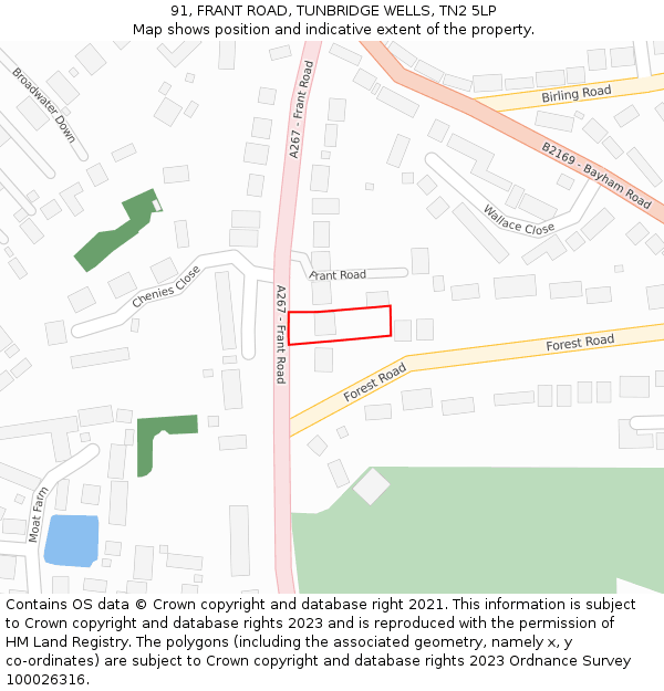 91, FRANT ROAD, TUNBRIDGE WELLS, TN2 5LP: Location map and indicative extent of plot