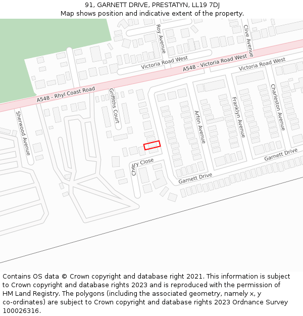 91, GARNETT DRIVE, PRESTATYN, LL19 7DJ: Location map and indicative extent of plot