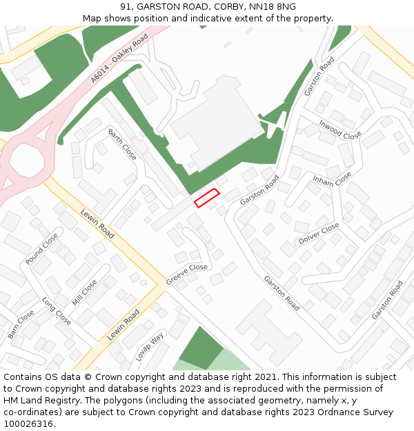 91, GARSTON ROAD, CORBY, NN18 8NG: Location map and indicative extent of plot