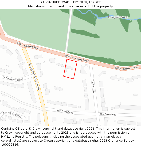 91, GARTREE ROAD, LEICESTER, LE2 2FE: Location map and indicative extent of plot
