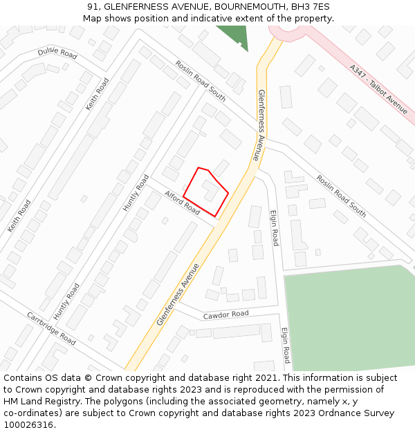 91, GLENFERNESS AVENUE, BOURNEMOUTH, BH3 7ES: Location map and indicative extent of plot