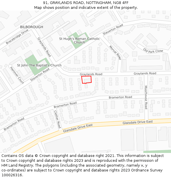 91, GRAYLANDS ROAD, NOTTINGHAM, NG8 4FF: Location map and indicative extent of plot