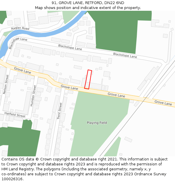 91, GROVE LANE, RETFORD, DN22 6ND: Location map and indicative extent of plot