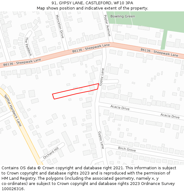 91, GYPSY LANE, CASTLEFORD, WF10 3PA: Location map and indicative extent of plot