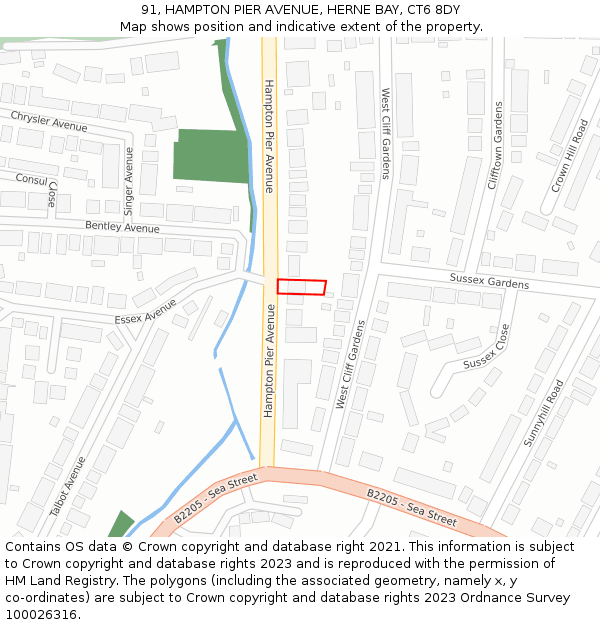 91, HAMPTON PIER AVENUE, HERNE BAY, CT6 8DY: Location map and indicative extent of plot