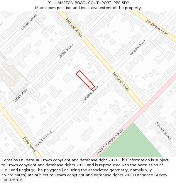 91, HAMPTON ROAD, SOUTHPORT, PR8 5DY: Location map and indicative extent of plot