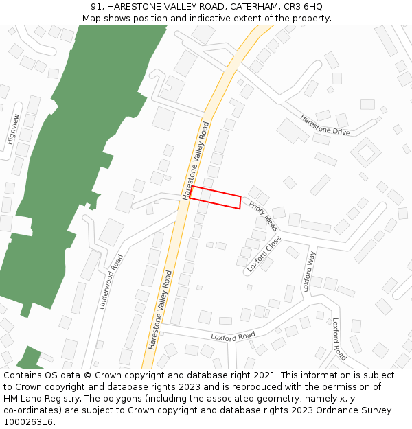 91, HARESTONE VALLEY ROAD, CATERHAM, CR3 6HQ: Location map and indicative extent of plot