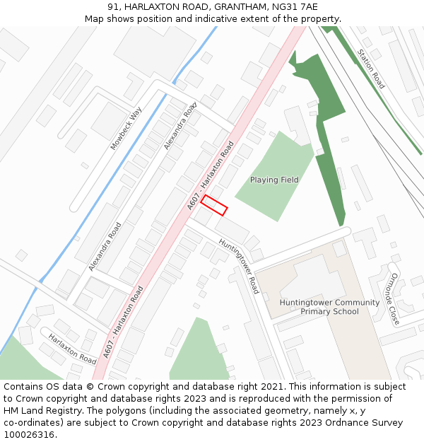 91, HARLAXTON ROAD, GRANTHAM, NG31 7AE: Location map and indicative extent of plot