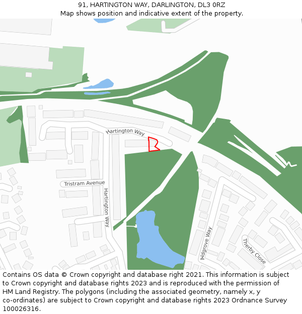 91, HARTINGTON WAY, DARLINGTON, DL3 0RZ: Location map and indicative extent of plot