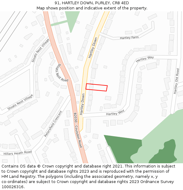 91, HARTLEY DOWN, PURLEY, CR8 4ED: Location map and indicative extent of plot