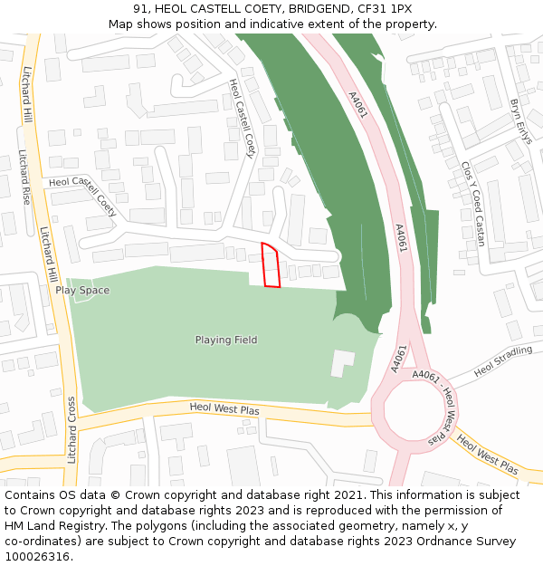 91, HEOL CASTELL COETY, BRIDGEND, CF31 1PX: Location map and indicative extent of plot