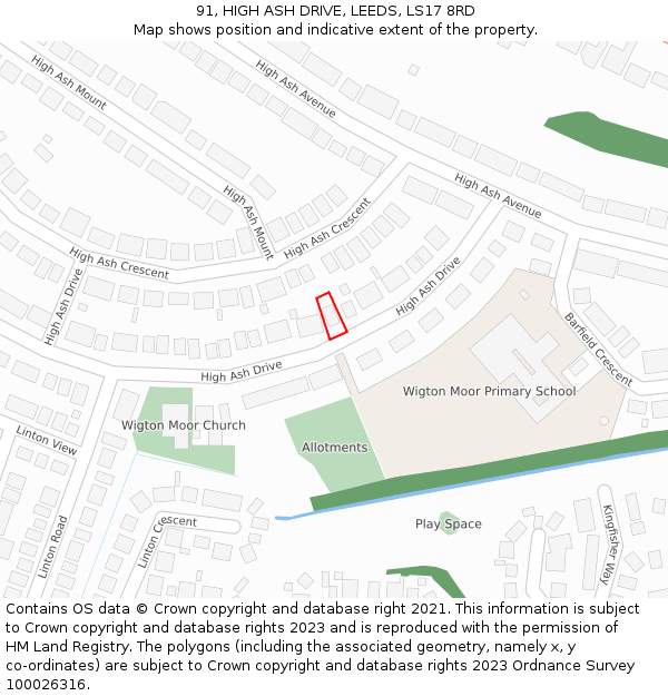 91, HIGH ASH DRIVE, LEEDS, LS17 8RD: Location map and indicative extent of plot