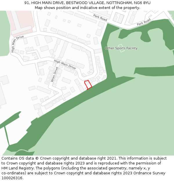 91, HIGH MAIN DRIVE, BESTWOOD VILLAGE, NOTTINGHAM, NG6 8YU: Location map and indicative extent of plot