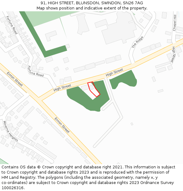91, HIGH STREET, BLUNSDON, SWINDON, SN26 7AG: Location map and indicative extent of plot