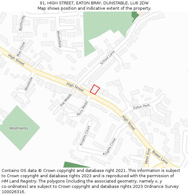 91, HIGH STREET, EATON BRAY, DUNSTABLE, LU6 2DW: Location map and indicative extent of plot