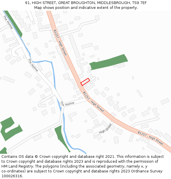 91, HIGH STREET, GREAT BROUGHTON, MIDDLESBROUGH, TS9 7EF: Location map and indicative extent of plot