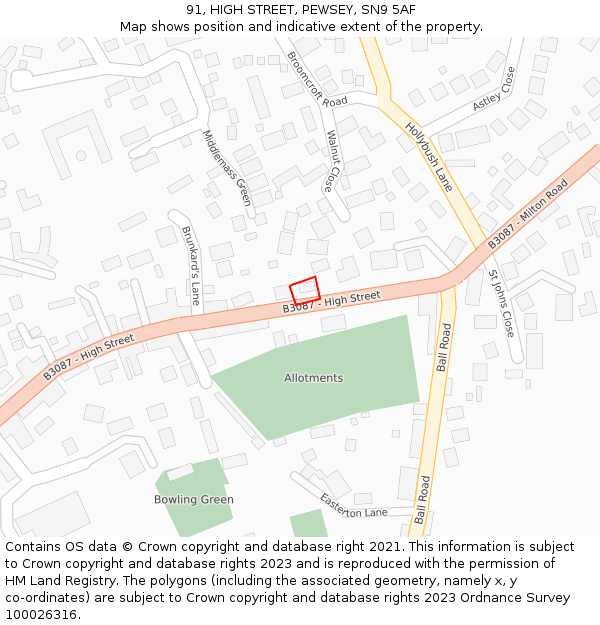 91, HIGH STREET, PEWSEY, SN9 5AF: Location map and indicative extent of plot