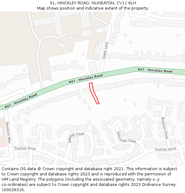 91, HINCKLEY ROAD, NUNEATON, CV11 6LH: Location map and indicative extent of plot