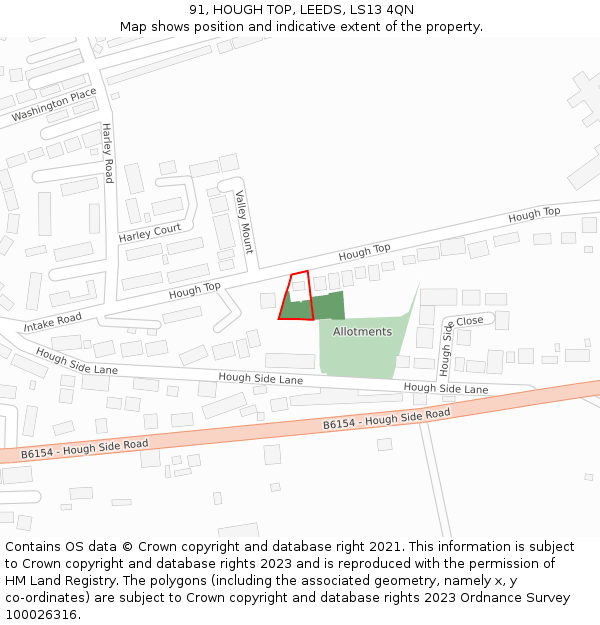 91, HOUGH TOP, LEEDS, LS13 4QN: Location map and indicative extent of plot