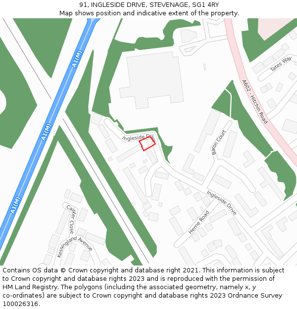 91, INGLESIDE DRIVE, STEVENAGE, SG1 4RY: Location map and indicative extent of plot