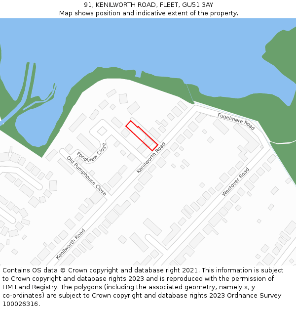 91, KENILWORTH ROAD, FLEET, GU51 3AY: Location map and indicative extent of plot