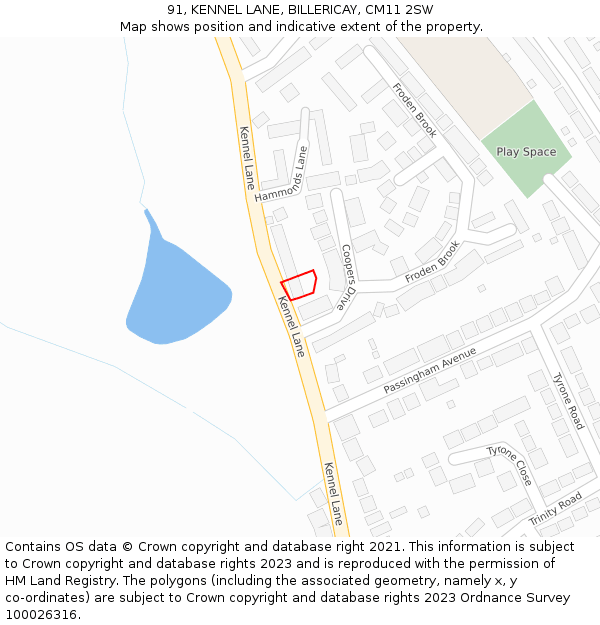 91, KENNEL LANE, BILLERICAY, CM11 2SW: Location map and indicative extent of plot