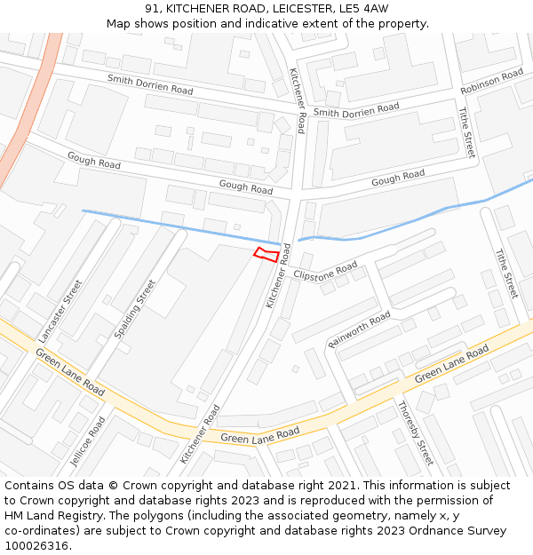 91, KITCHENER ROAD, LEICESTER, LE5 4AW: Location map and indicative extent of plot