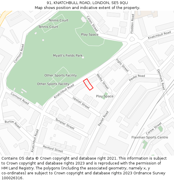 91, KNATCHBULL ROAD, LONDON, SE5 9QU: Location map and indicative extent of plot
