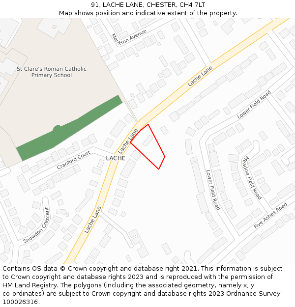91, LACHE LANE, CHESTER, CH4 7LT: Location map and indicative extent of plot