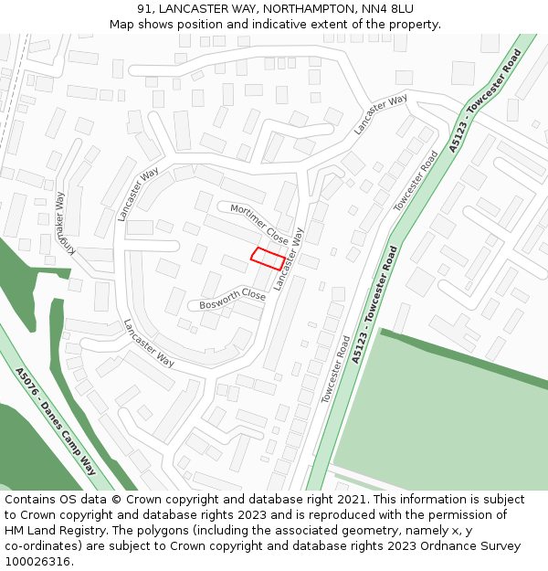 91, LANCASTER WAY, NORTHAMPTON, NN4 8LU: Location map and indicative extent of plot