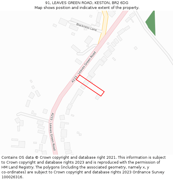 91, LEAVES GREEN ROAD, KESTON, BR2 6DG: Location map and indicative extent of plot