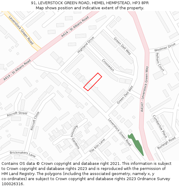 91, LEVERSTOCK GREEN ROAD, HEMEL HEMPSTEAD, HP3 8PR: Location map and indicative extent of plot