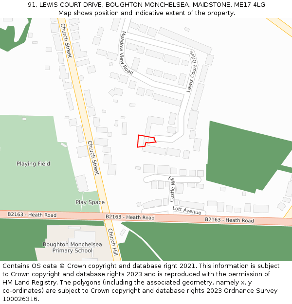 91, LEWIS COURT DRIVE, BOUGHTON MONCHELSEA, MAIDSTONE, ME17 4LG: Location map and indicative extent of plot