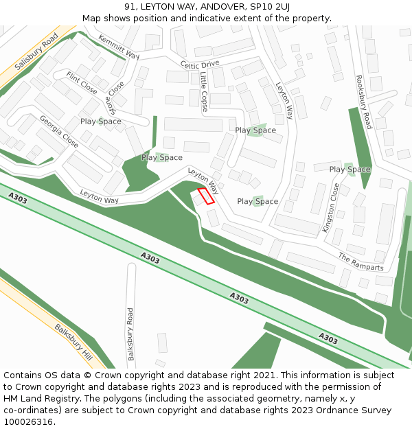 91, LEYTON WAY, ANDOVER, SP10 2UJ: Location map and indicative extent of plot