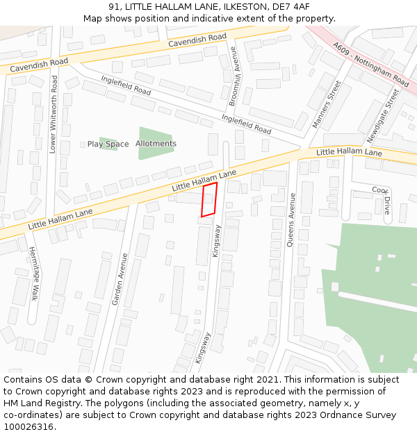 91, LITTLE HALLAM LANE, ILKESTON, DE7 4AF: Location map and indicative extent of plot