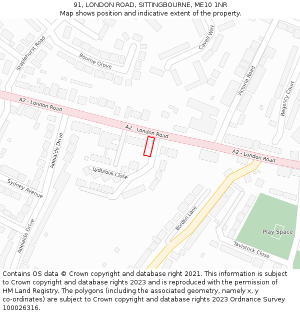 91, LONDON ROAD, SITTINGBOURNE, ME10 1NR: Location map and indicative extent of plot