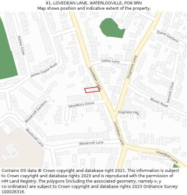 91, LOVEDEAN LANE, WATERLOOVILLE, PO8 9RN: Location map and indicative extent of plot