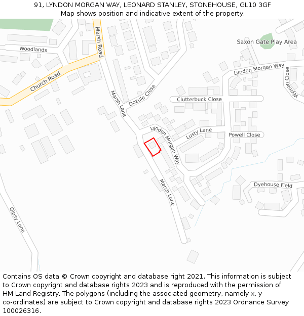 91, LYNDON MORGAN WAY, LEONARD STANLEY, STONEHOUSE, GL10 3GF: Location map and indicative extent of plot