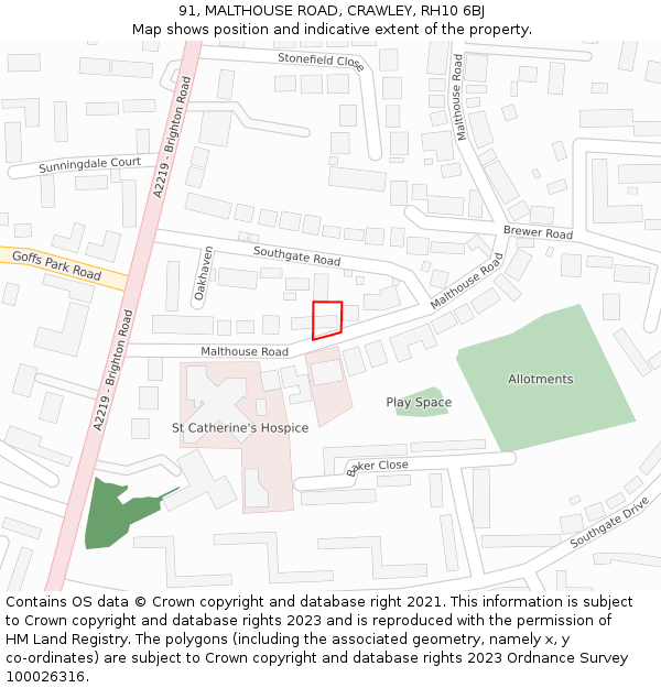 91, MALTHOUSE ROAD, CRAWLEY, RH10 6BJ: Location map and indicative extent of plot
