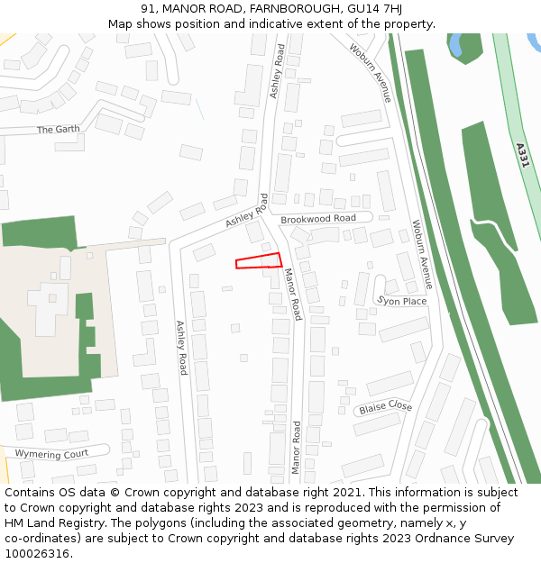 91, MANOR ROAD, FARNBOROUGH, GU14 7HJ: Location map and indicative extent of plot