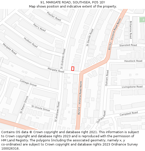 91, MARGATE ROAD, SOUTHSEA, PO5 1EY: Location map and indicative extent of plot